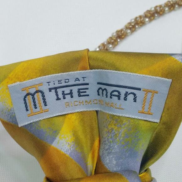 Vintage Silk Tie Necklace Artisan Italy Gold Silver Hue Upcycled Amber Jewel NEW - Picture 7 of 13